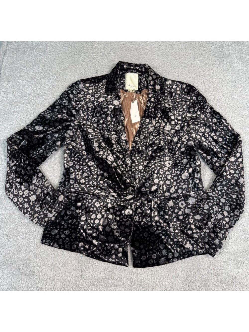 Anthropologie Elevenses Black Metallic Floral Velvet Blazer 6 Philippines Lined - Picture 6 of 12